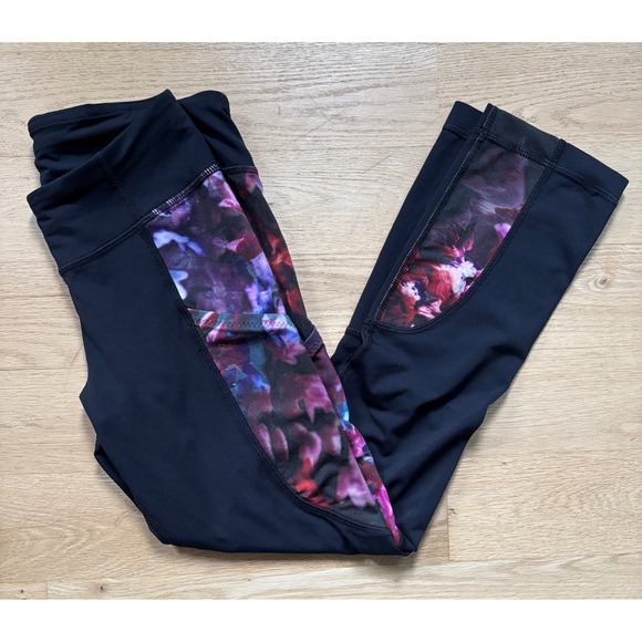 Lululemon‎ Run Reflect Crop Leggings Black Spring Sprung Multi Floral Cropped 4 - Picture 11 of 13